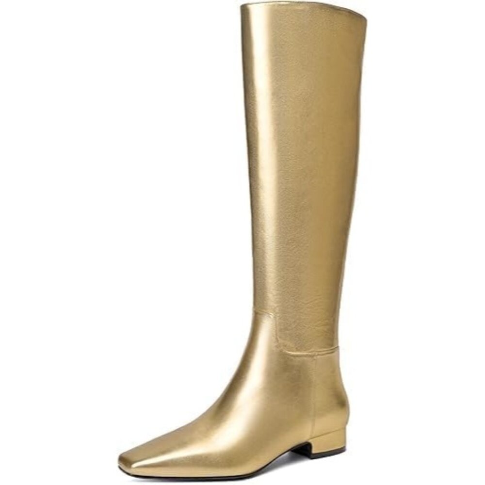 Women’s Gold Knee-High Heeled Boot